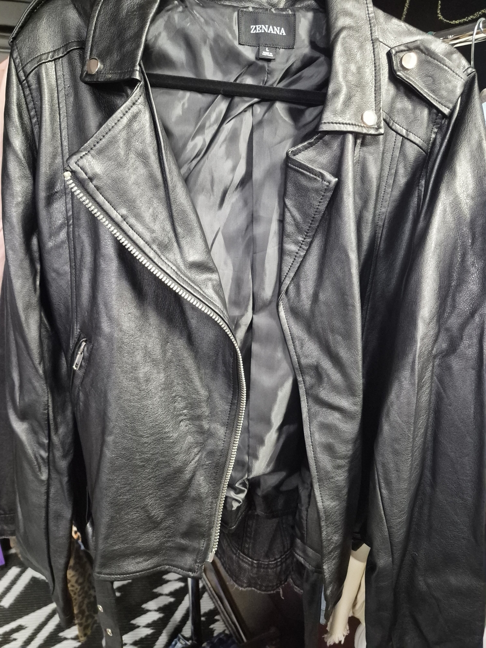 Zenana Women's Black Faux Leather Biker Style Jacket